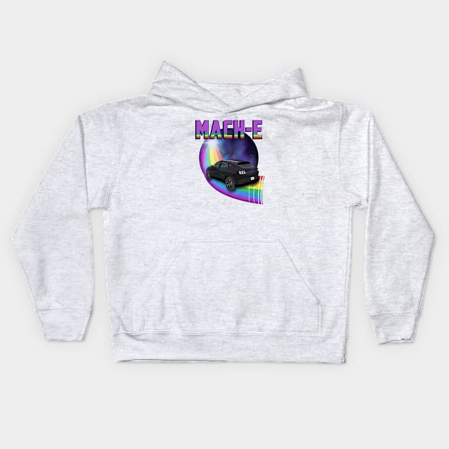 Mach-E Rides the Rainbow Galaxy in Shadow Black Kids Hoodie by zealology
